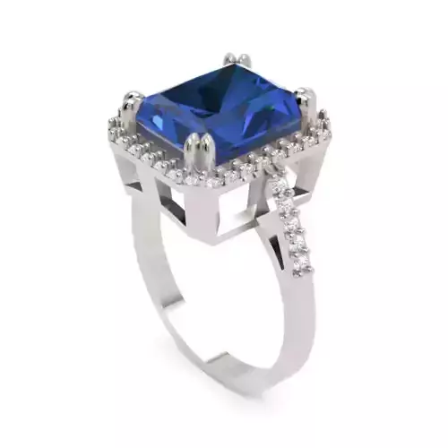 Radiant Cut Halo Ring Blue Gemstone STL 3DM Model