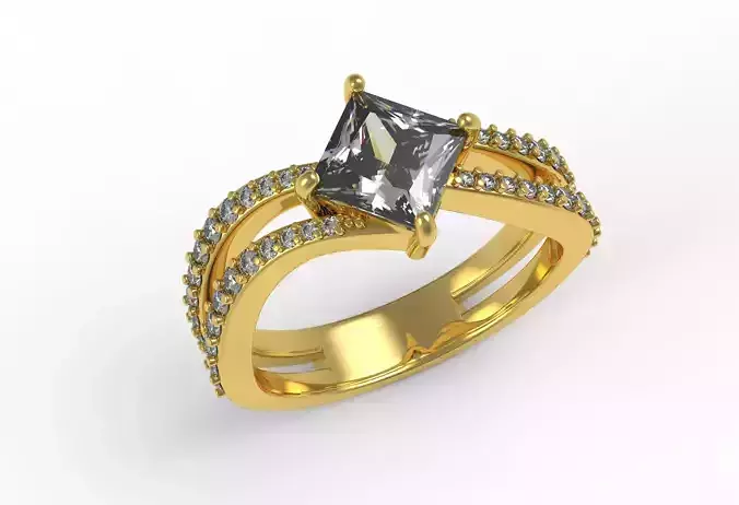 Princess Diamond Dual Shank Diamond Engagement Ring 02