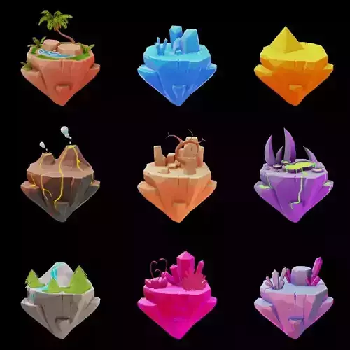 Stylized Floating Islands Pack Low-poly 3D model Low-poly 3D model