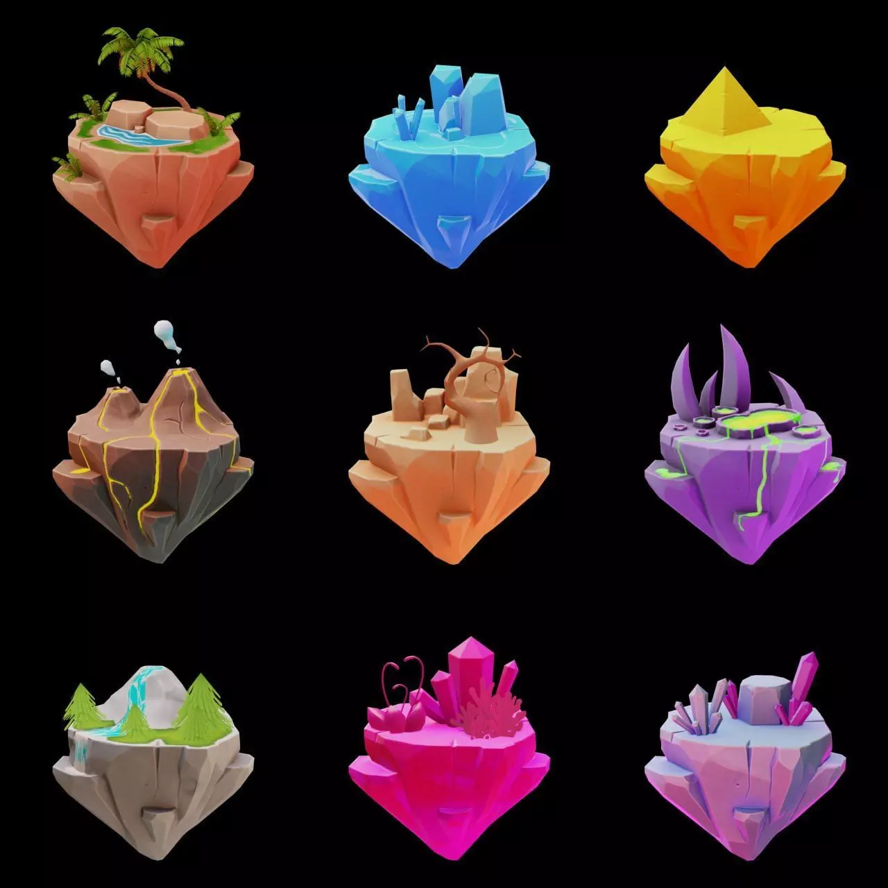 Stylized Floating Islands Pack Low-poly 3D model Low-poly 3D model_0