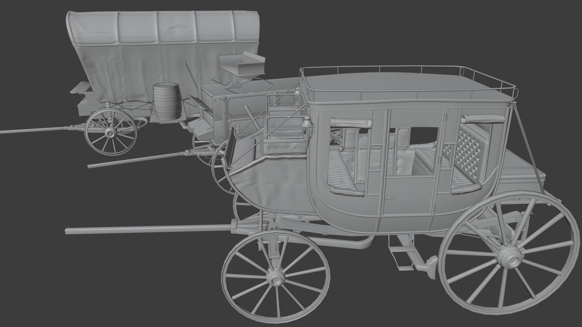 Antique Wood Wagons 3D model_13