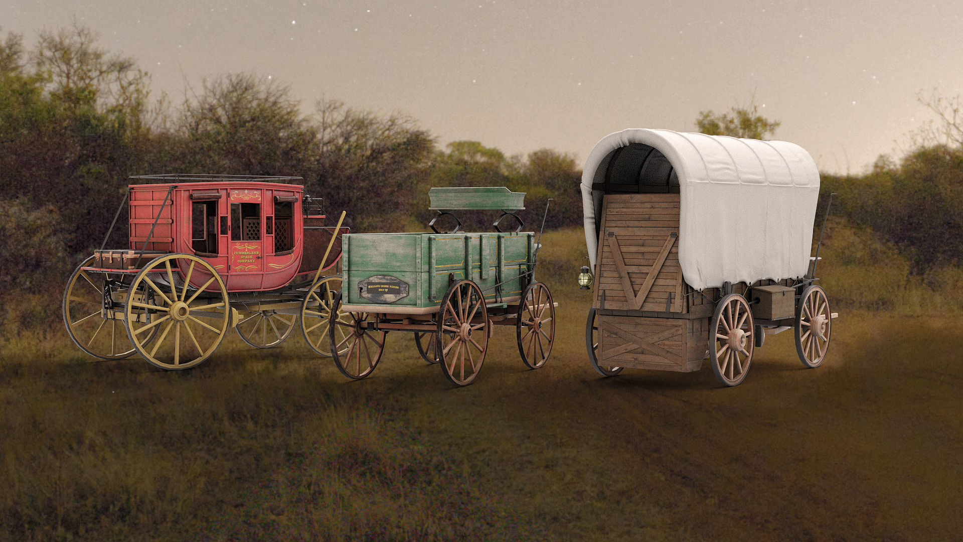 Antique Wood Wagons 3D model_1