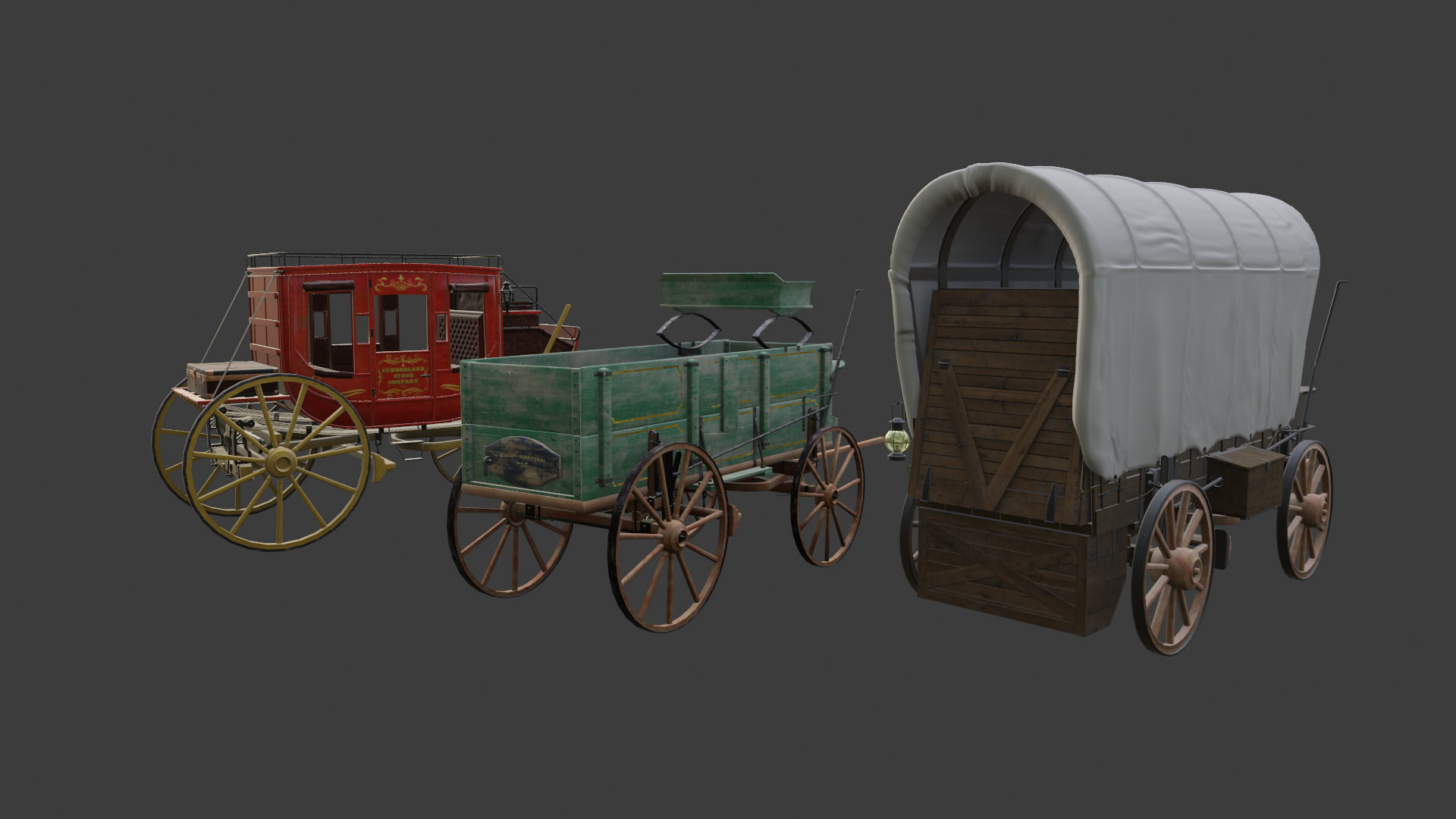 Antique Wood Wagons 3D model_11