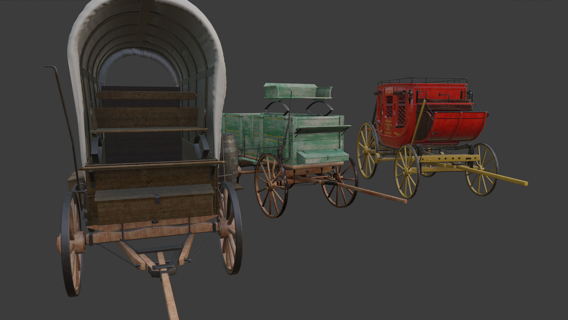Antique Wood Wagons 3D model_12