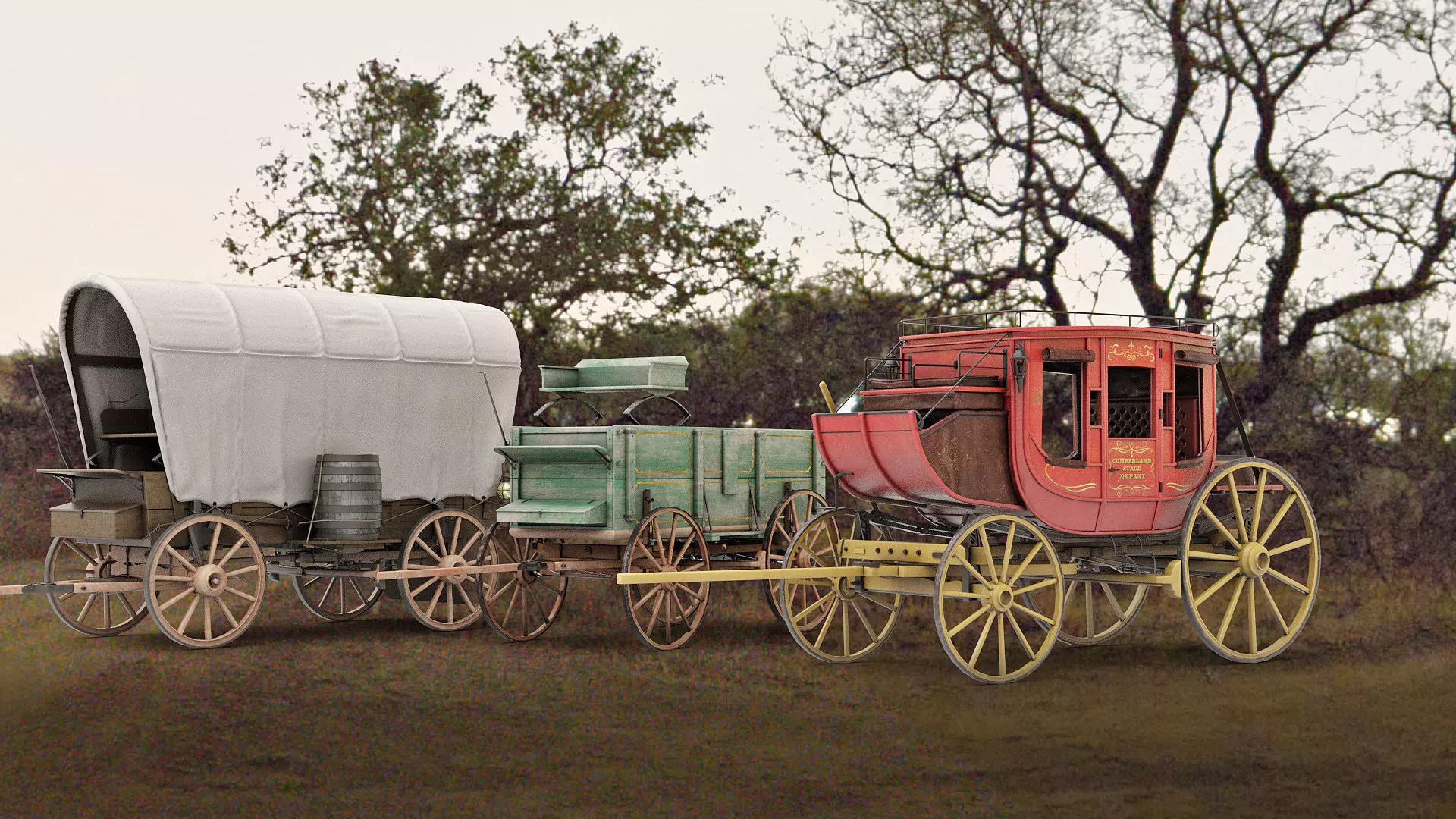 Antique Wood Wagons 3D model_0