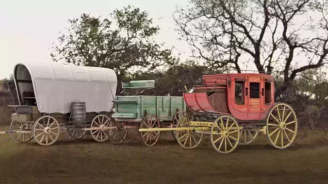 Antique Wood Wagons 3D model