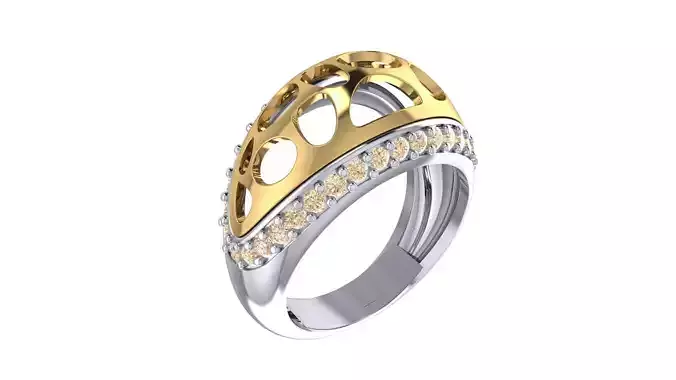 Diamond Ring Openwork with Pave Band Printable STL Jewelry 