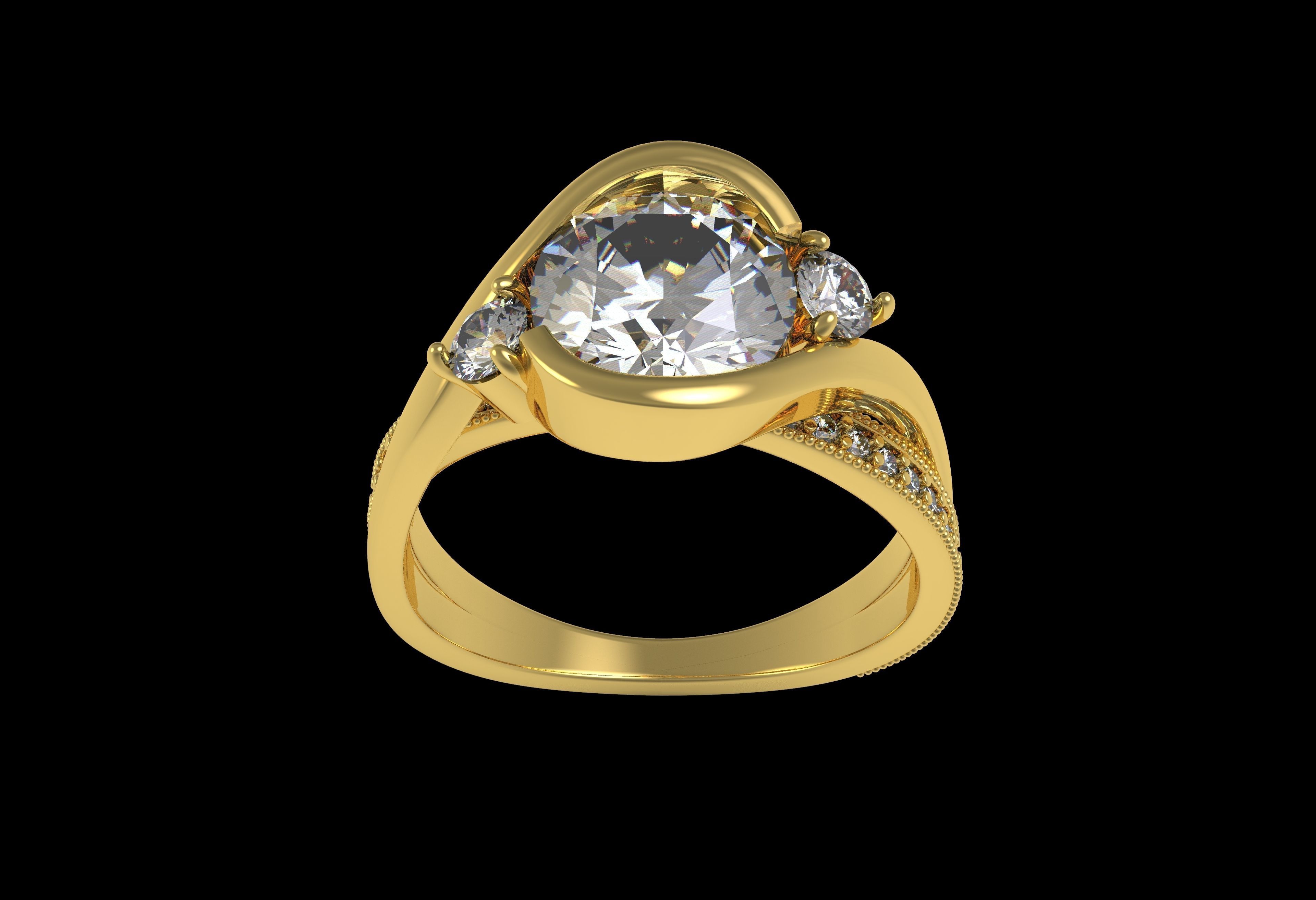 Antique Three Stone Wrapped Shank Diamond Engagement Ring 3D print model_8