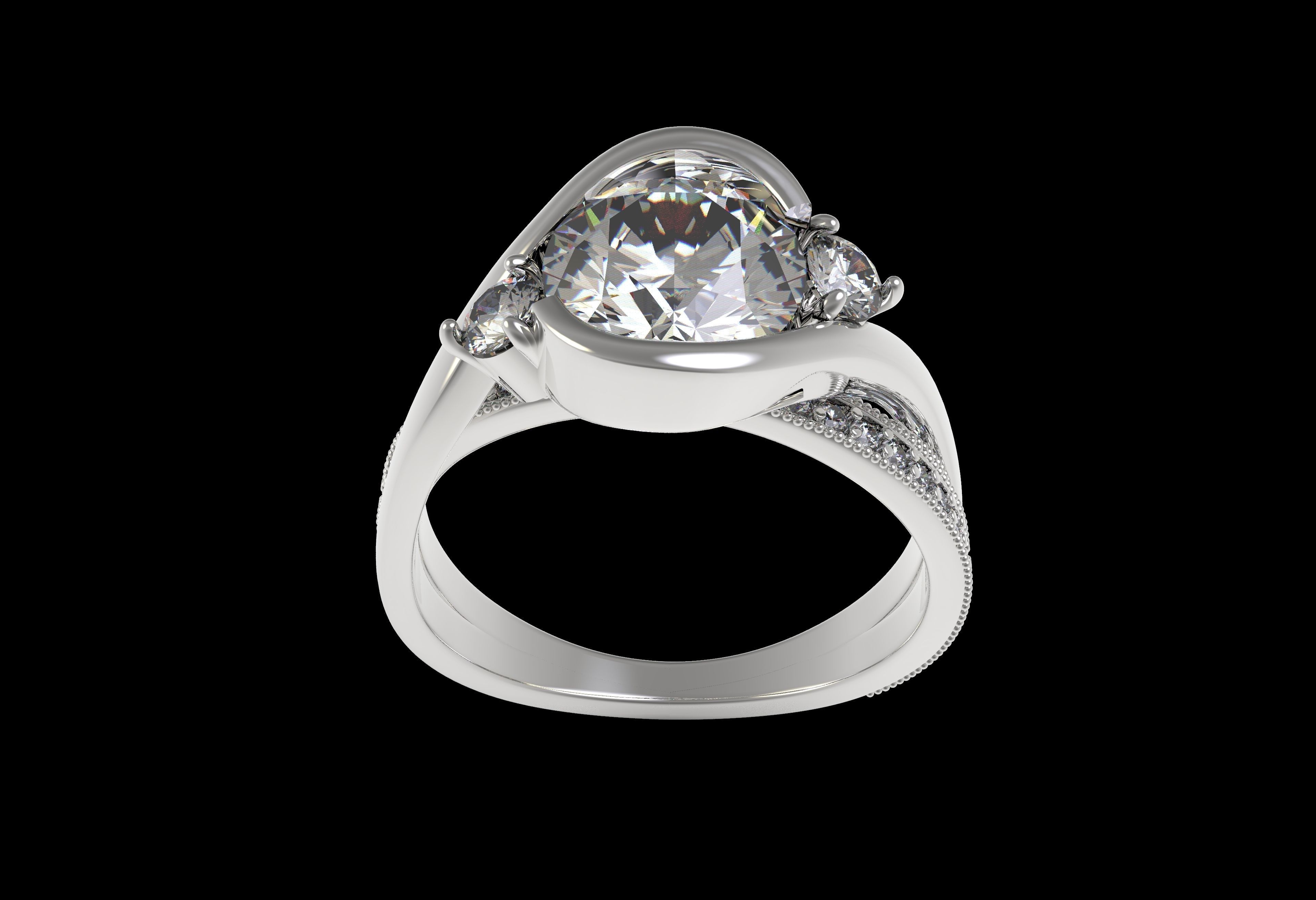 Antique Three Stone Wrapped Shank Diamond Engagement Ring 3D print model_13