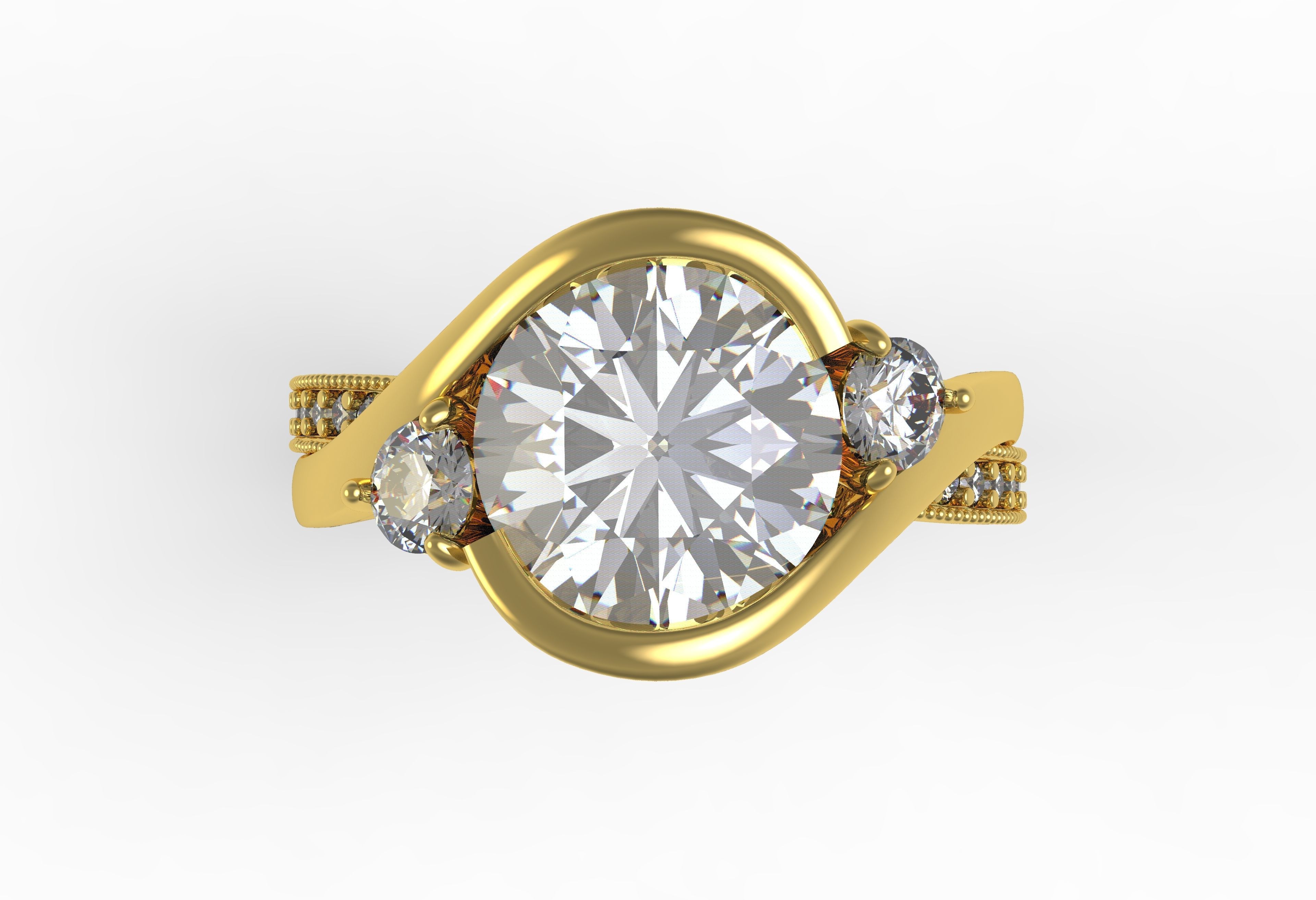 Antique Three Stone Wrapped Shank Diamond Engagement Ring 3D print model_1