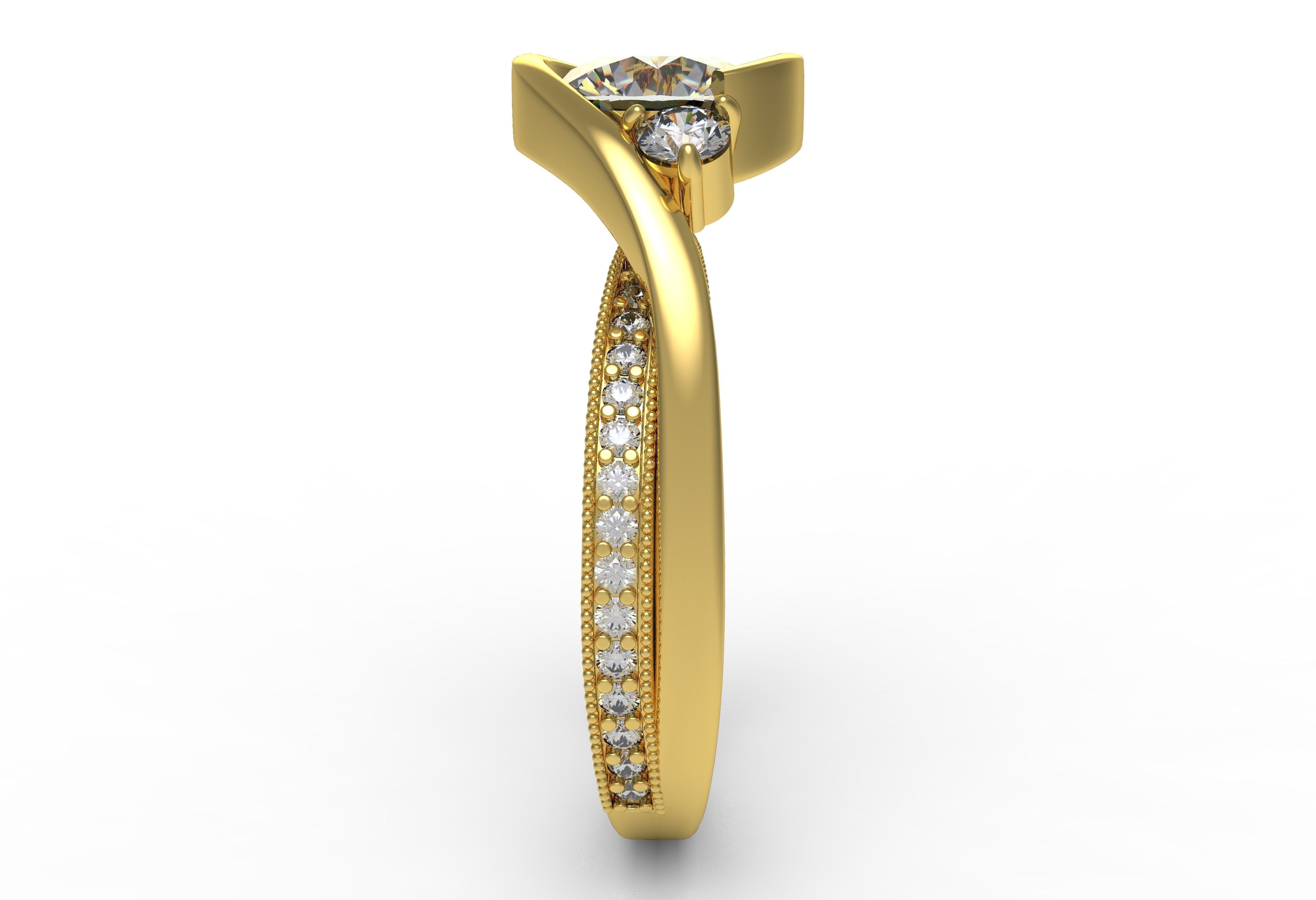 Antique Three Stone Wrapped Shank Diamond Engagement Ring 3D print model_3