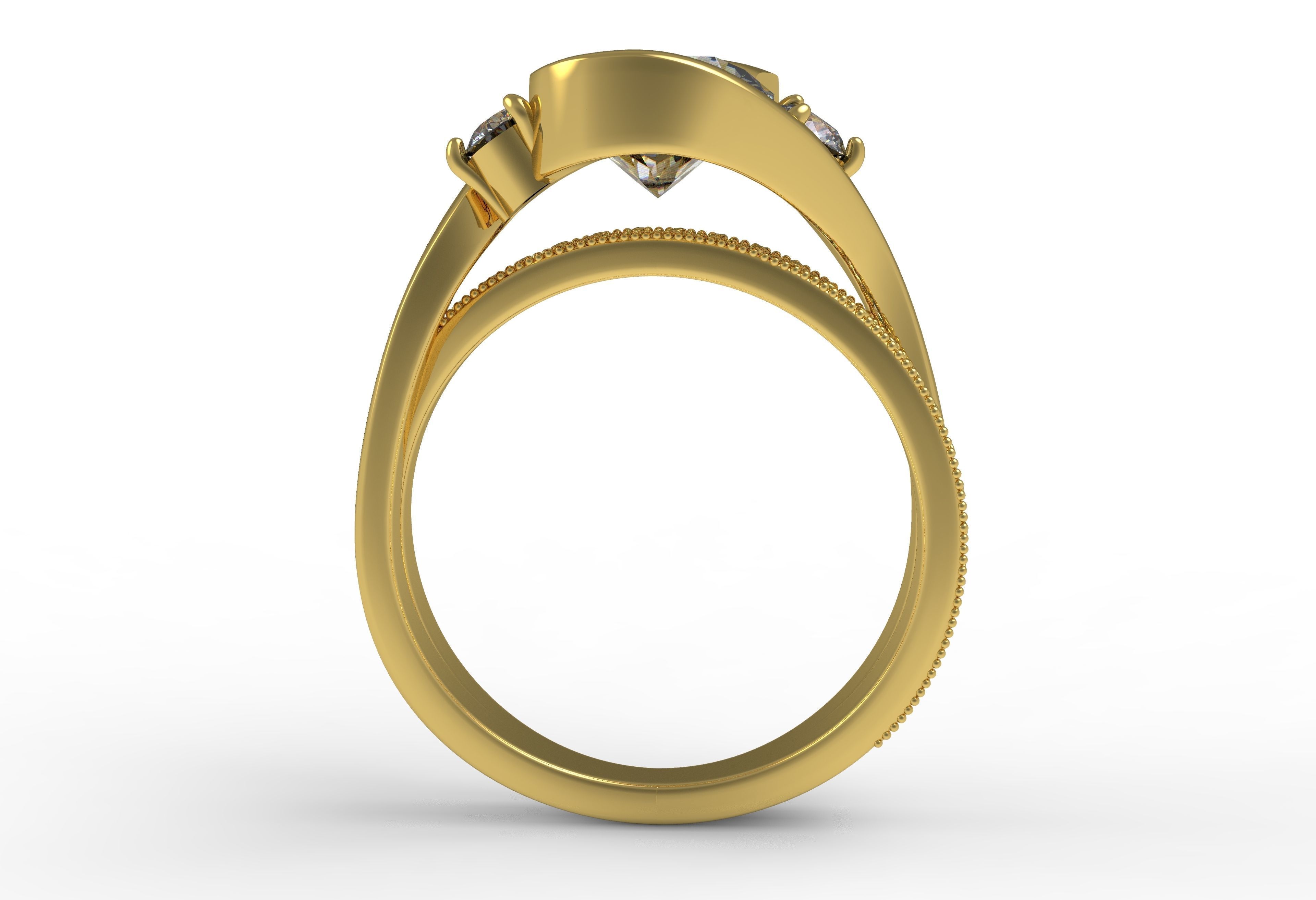 Antique Three Stone Wrapped Shank Diamond Engagement Ring 3D print model_2