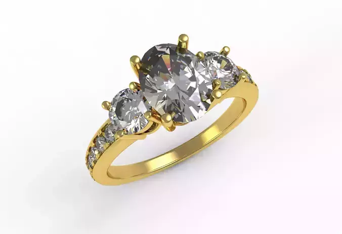 Three Oval Stone Solitaire Engagement Ring