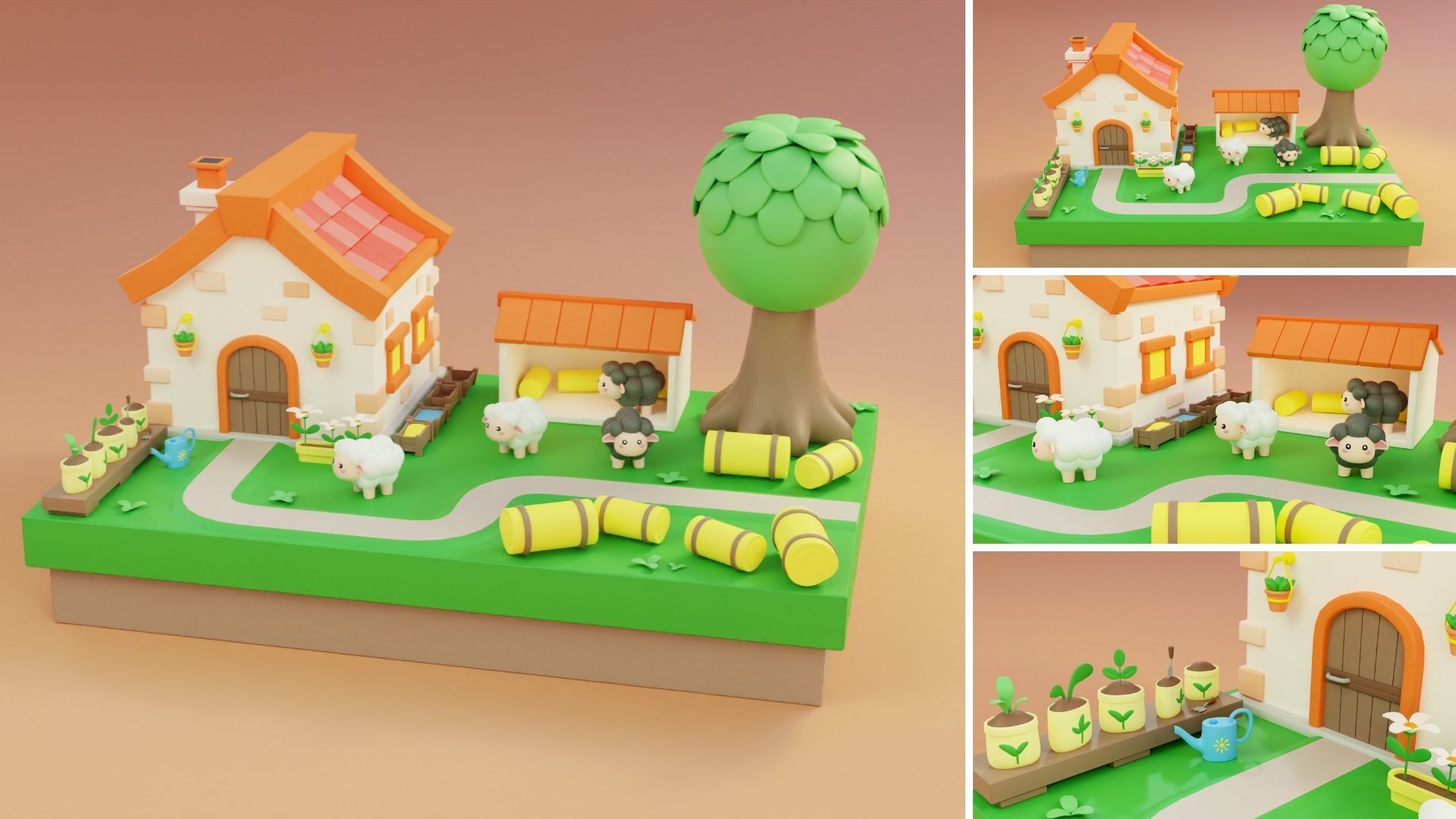 Cartoon Farm Islands Exteriors 2 Low-poly 3D model_7
