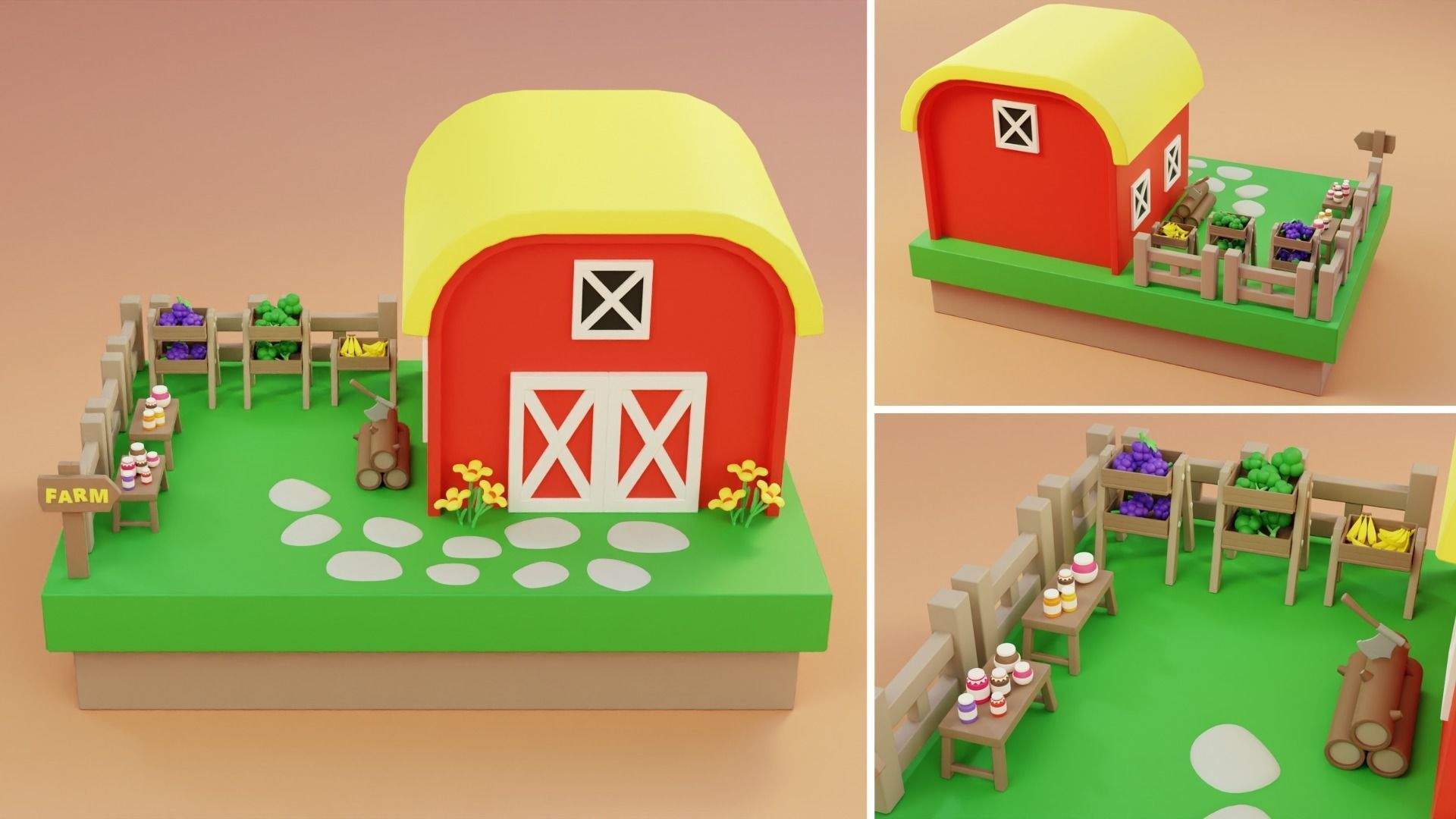 Cartoon Farm Islands Exteriors 2 Low-poly 3D model_9