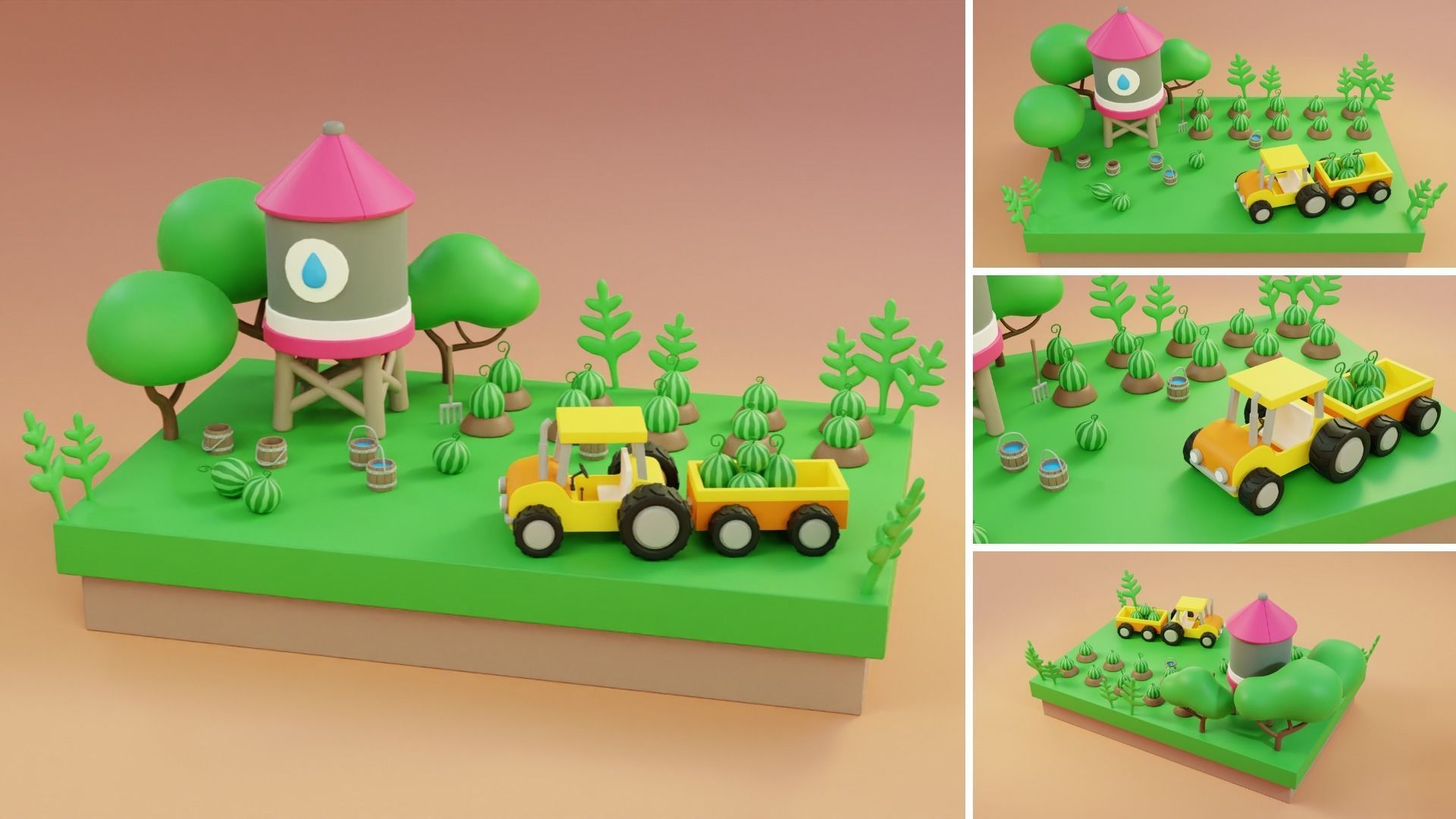 Cartoon Farm Islands Exteriors 2 Low-poly 3D model_8