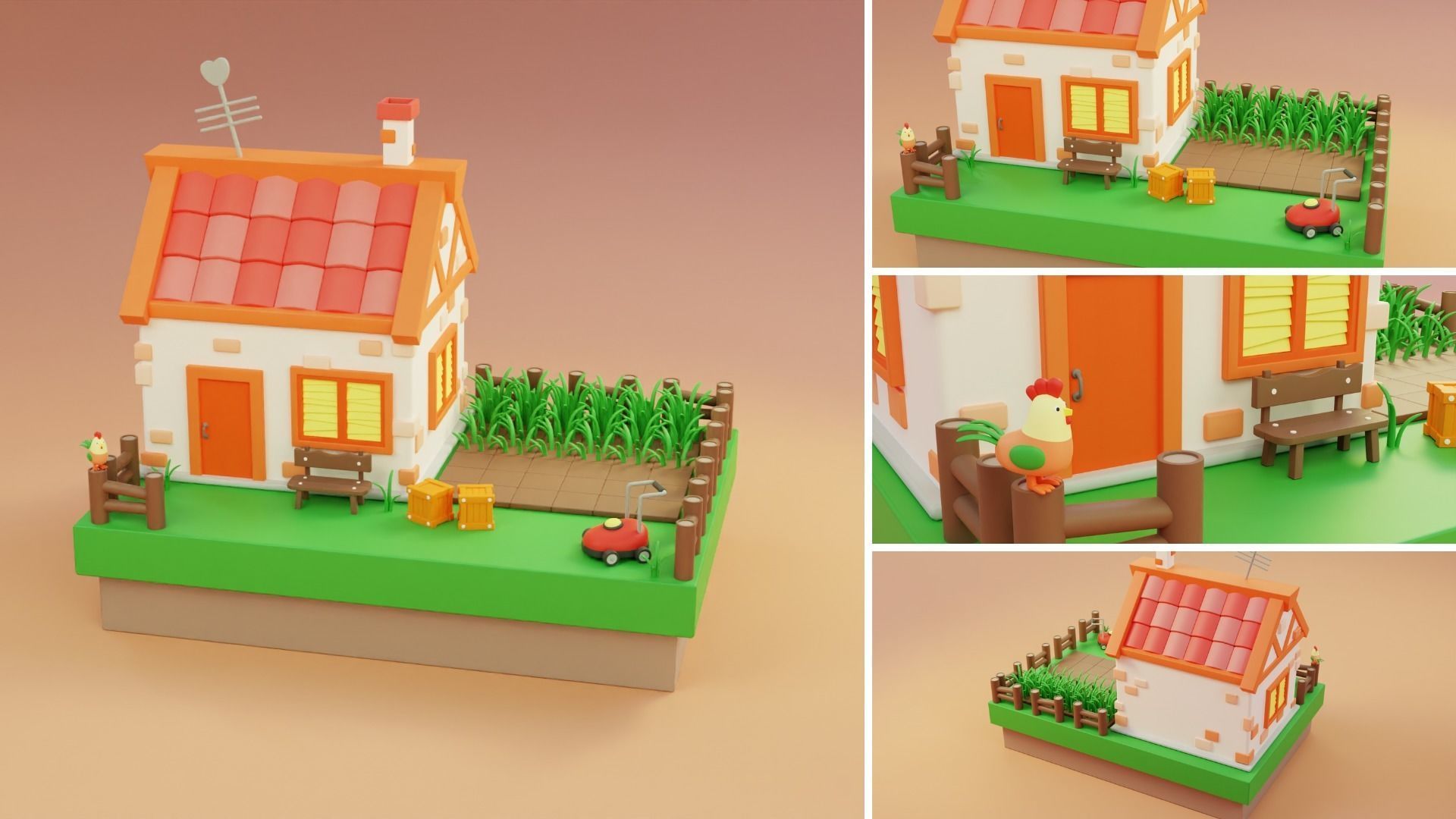 Cartoon Farm Islands Exteriors 2 Low-poly 3D model_10