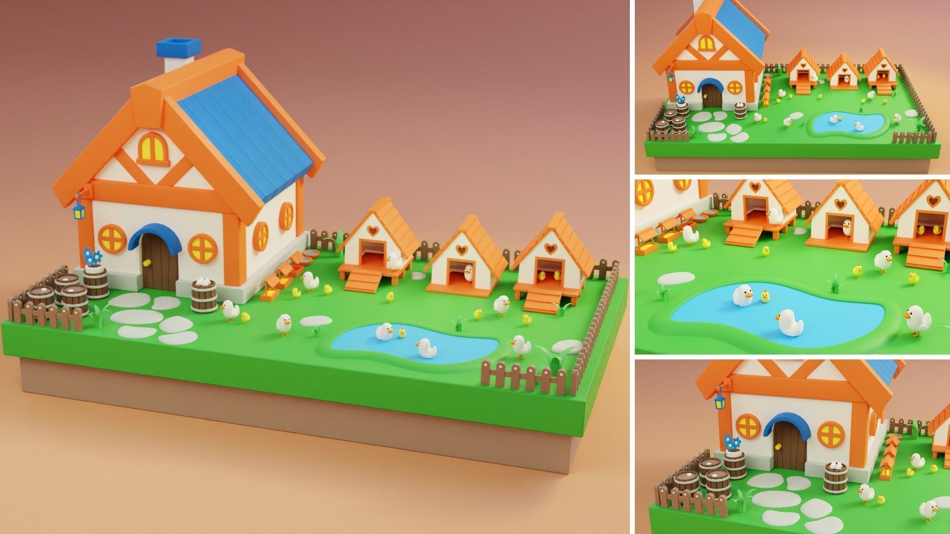 Cartoon Farm Islands Exteriors 2 Low-poly 3D model_6