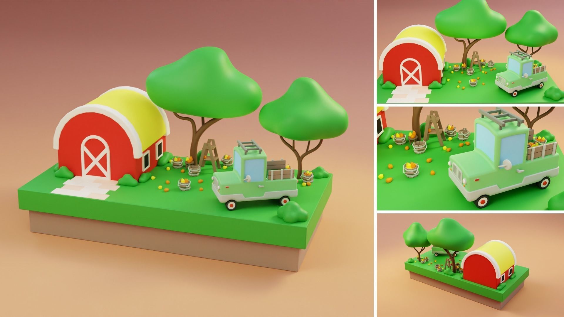 Cartoon Farm Islands Exteriors 2 Low-poly 3D model_5