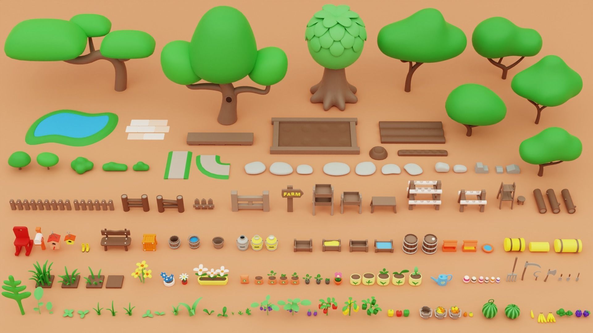 Cartoon Farm Islands Exteriors 2 Low-poly 3D model_15