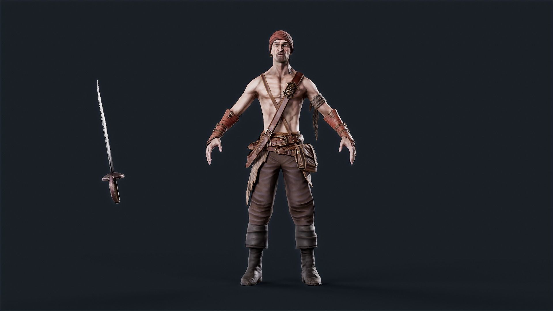 Pirate 1 A pose Low-poly character redy for game Low-poly 3D model_8