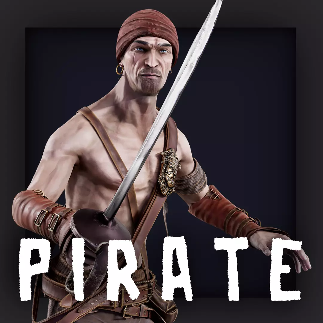 Pirate 1 A pose Low-poly character redy for game Low-poly 3D model_0