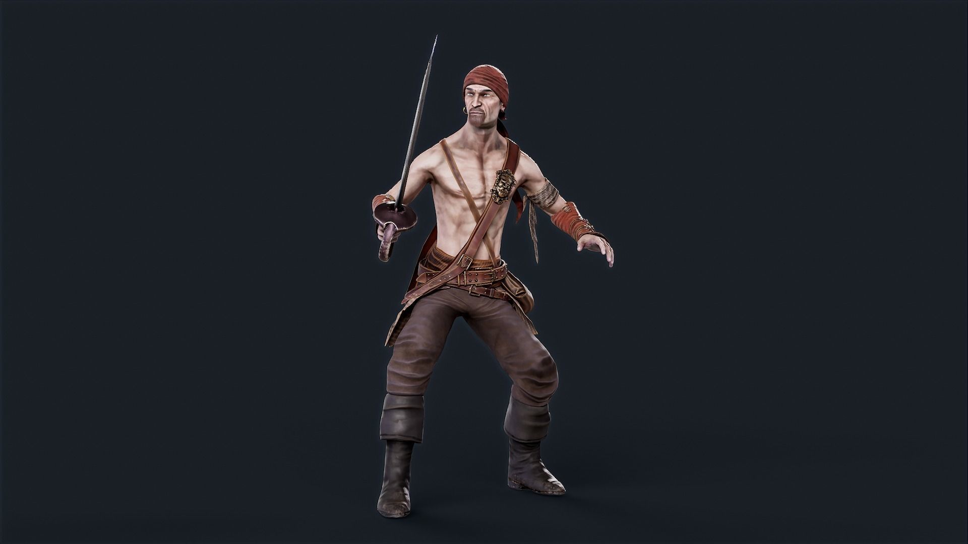 Pirate 1 A pose Low-poly character redy for game Low-poly 3D model_5