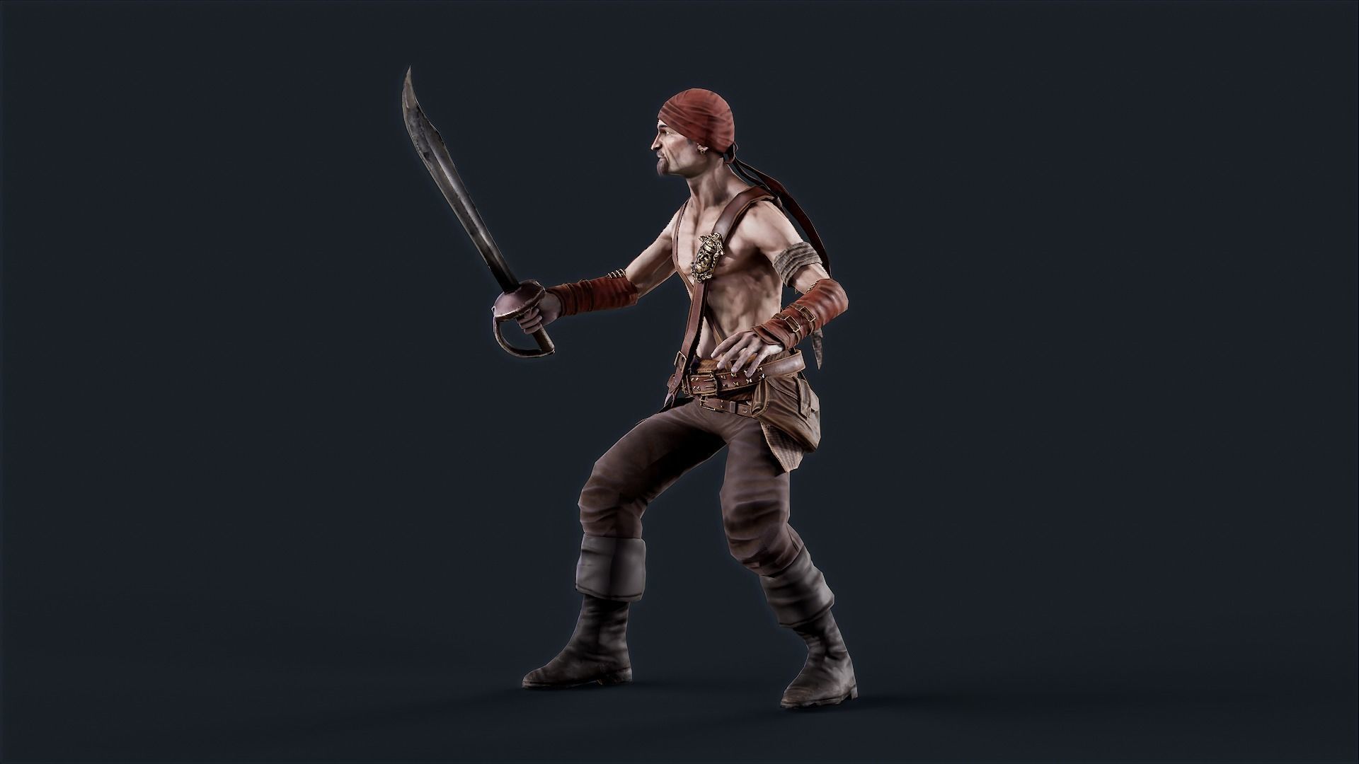 Pirate 1 A pose Low-poly character redy for game Low-poly 3D model_3