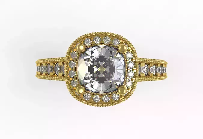 Unique Cushion Stone Hidden Halo Cathedral Ring for Women