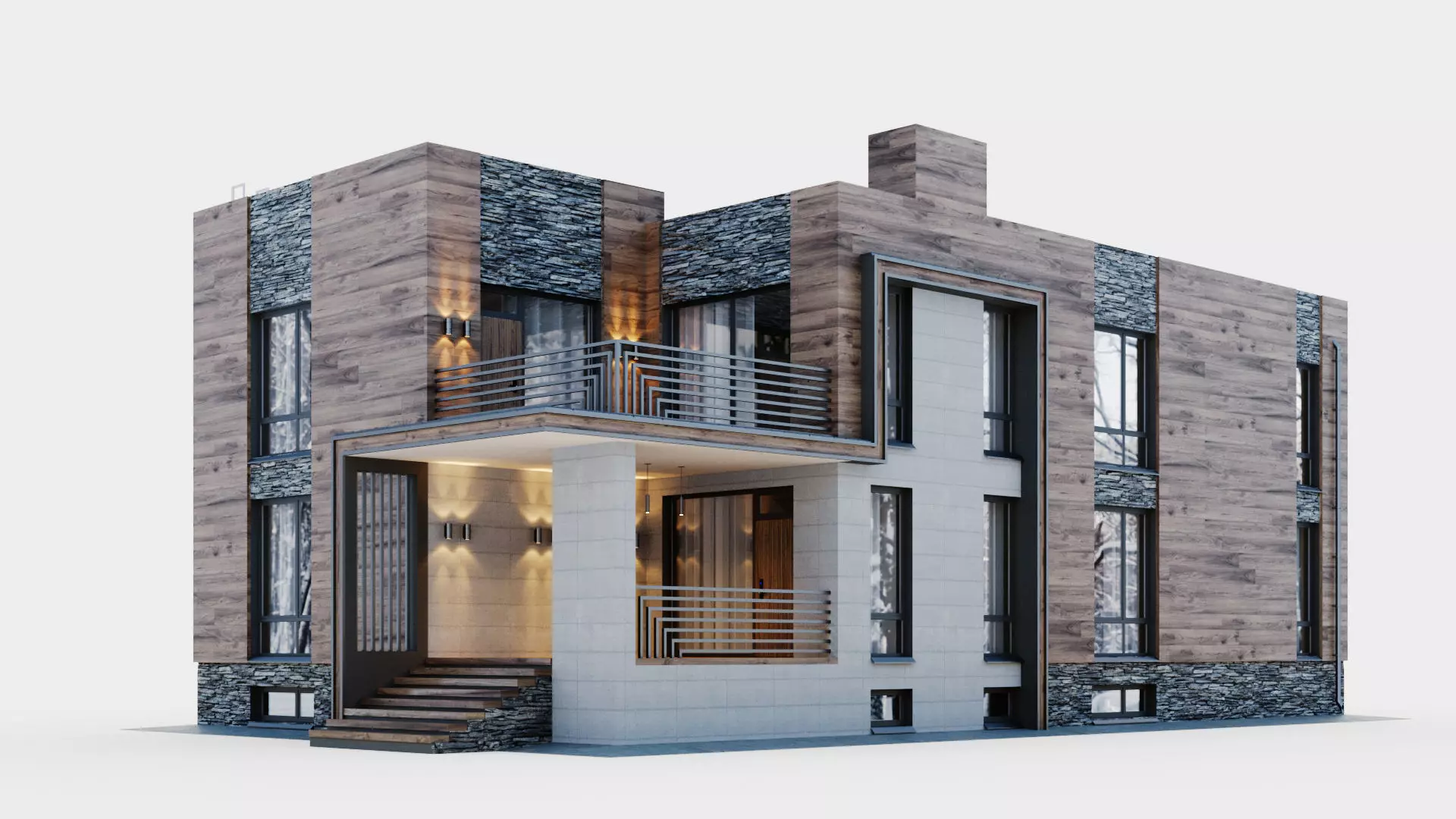 Modern two-story cottage with basement level 3D model