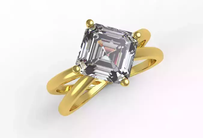 Antique Asscher Diamond Split Shank Solitaire Engagement Ring