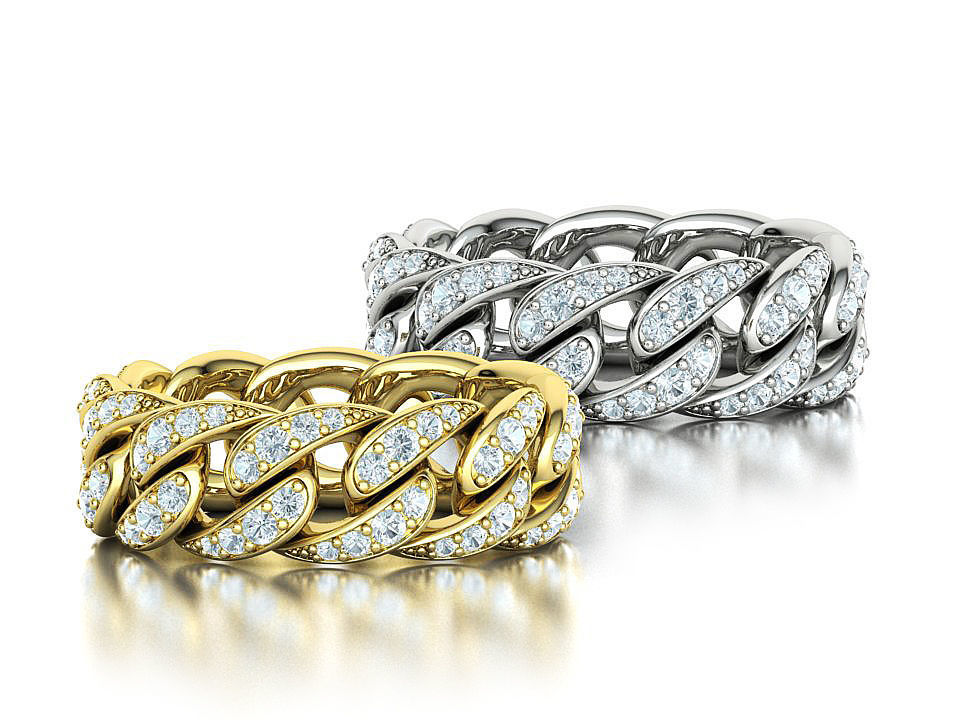 New Diamond Cuban Chain Links Rings 6US and 8US sizes  3D Model Collection_27