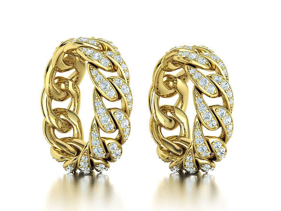 New Diamond Cuban Chain Links Rings 6US and 8US sizes  3D Model Collection_2