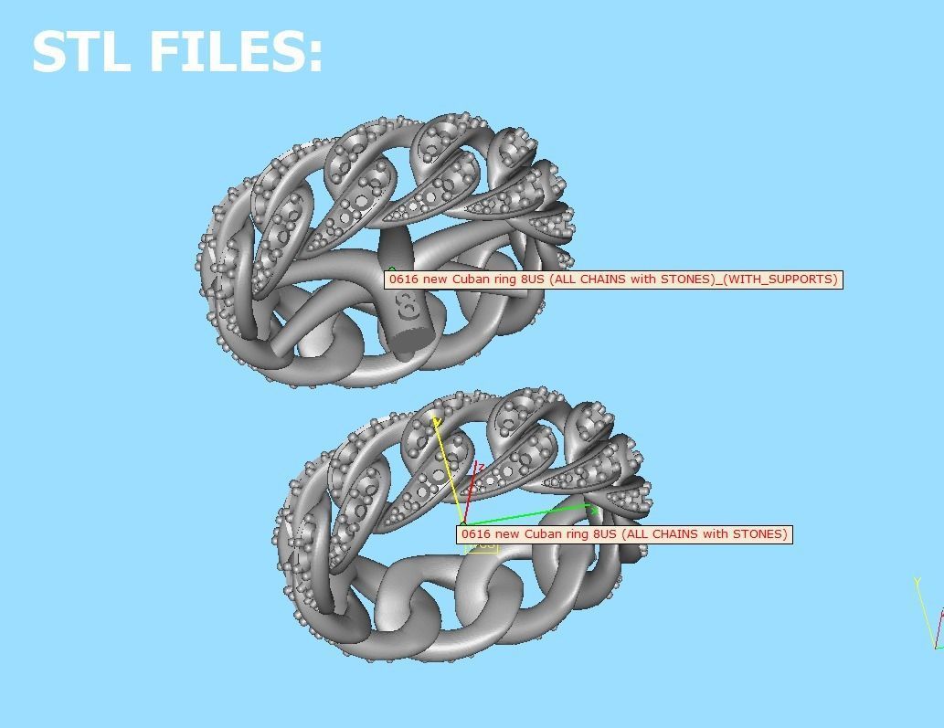 New Diamond Cuban Chain Links Rings 6US and 8US sizes  3D Model Collection_17