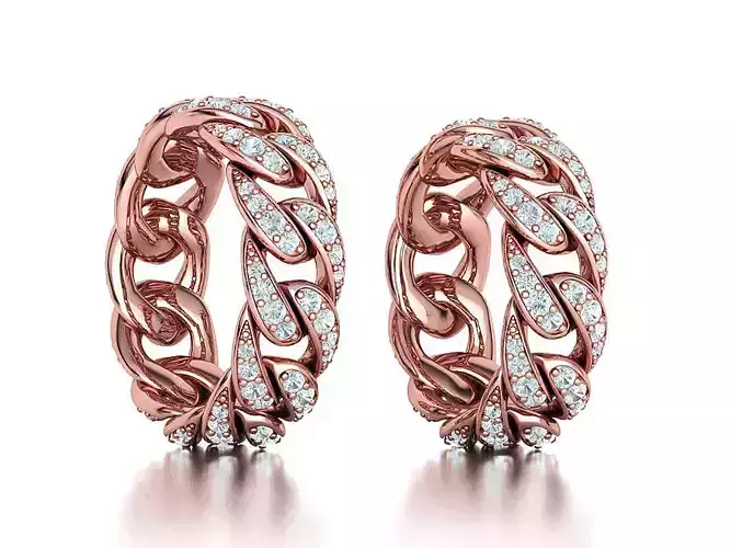 New Diamond Cuban Chain Links Rings 6US and 8US sizes  3D Model Collection