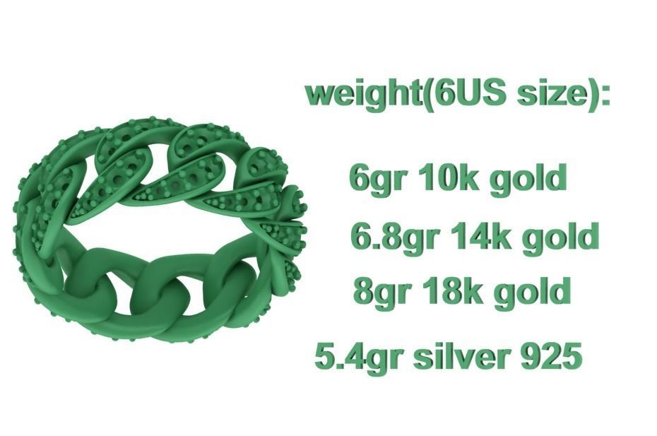 New Diamond Cuban Chain Links Rings 6US and 8US sizes  3D Model Collection_11