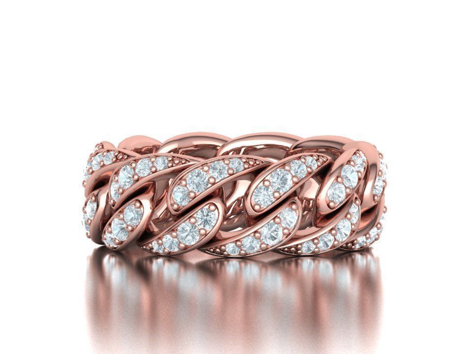 New Diamond Cuban Chain Links Rings 6US and 8US sizes  3D Model Collection_5