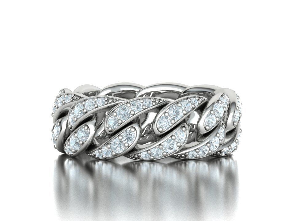 New Diamond Cuban Chain Links Rings 6US and 8US sizes  3D Model Collection_7