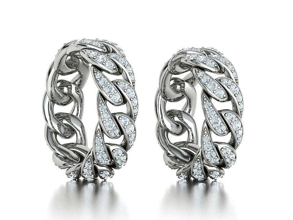 New Diamond Cuban Chain Links Rings 6US and 8US sizes  3D Model Collection_3