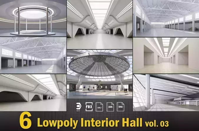 6 low poly interior hall Vol 3 3D Model Collection