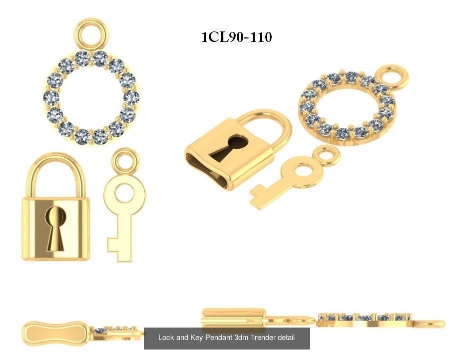 7 Diamond Key Pendant and 1 Ring renders 3dm 3D Model Collection_7