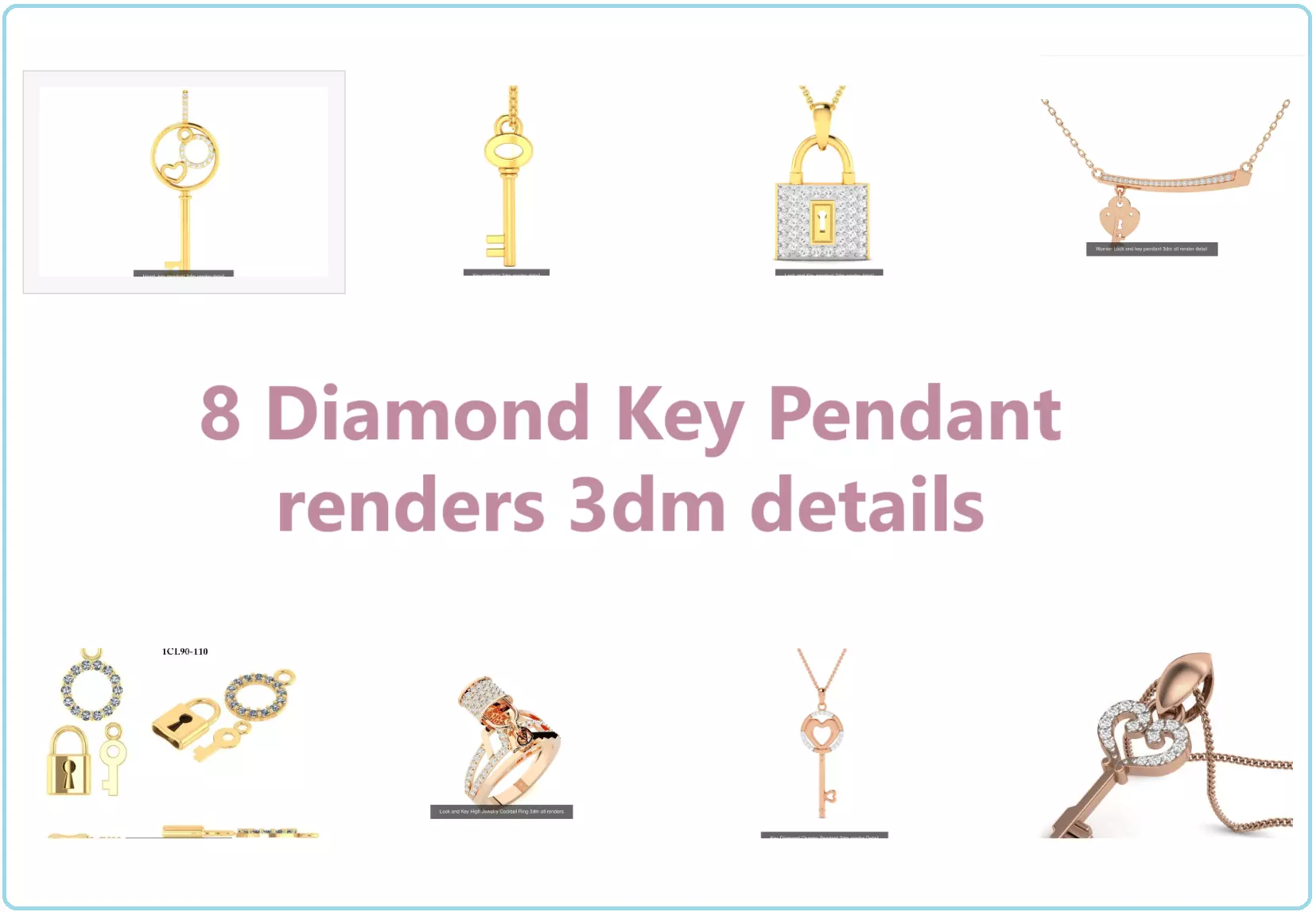 7 Diamond Key Pendant and 1 Ring renders 3dm 3D Model Collection_0
