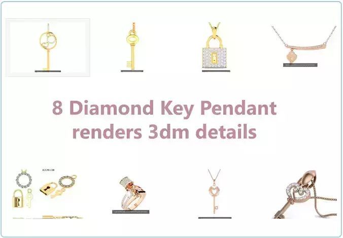 7 Diamond Key Pendant and 1 Ring renders 3dm  3D Model Collection