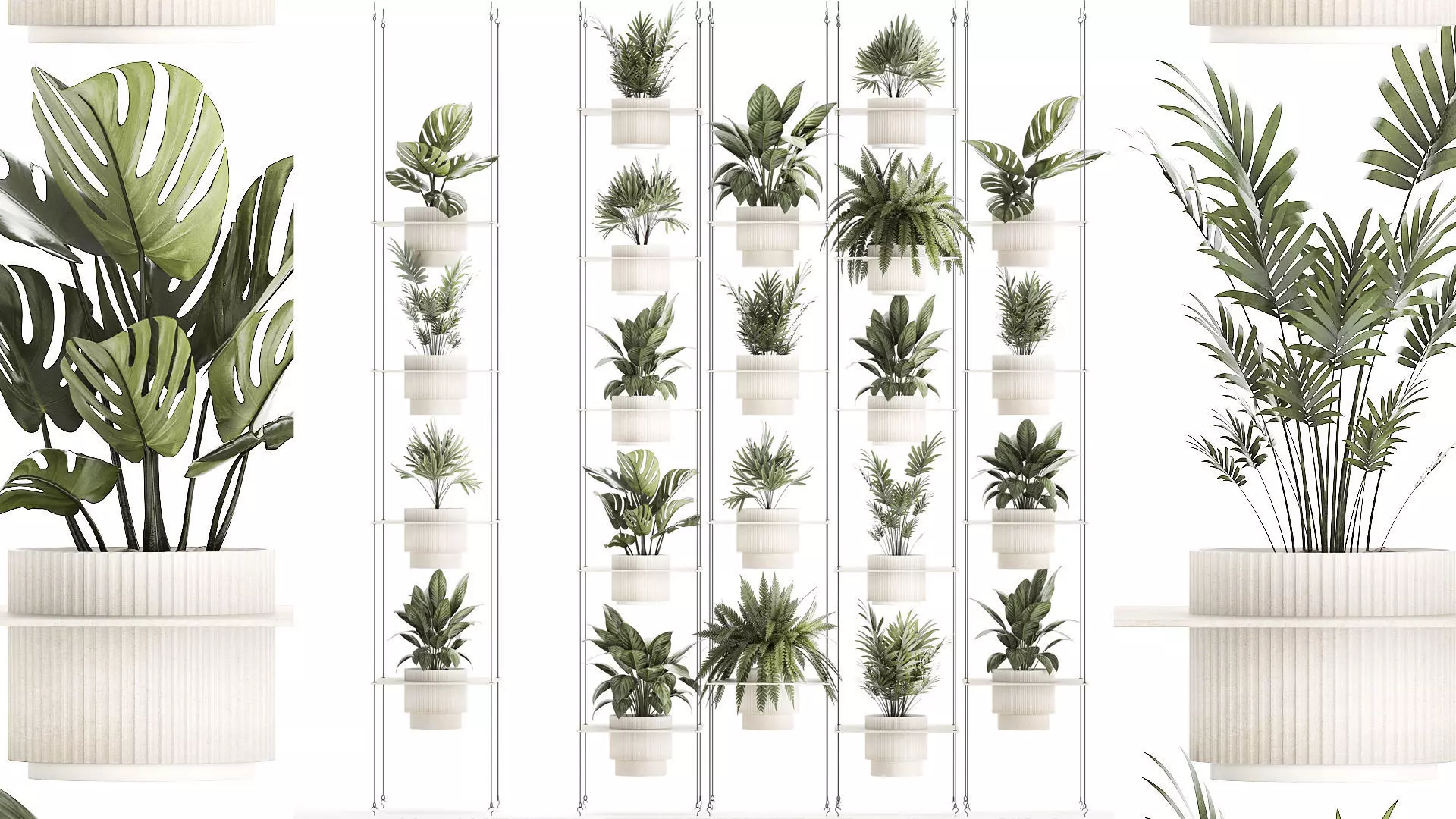 Hanging Shelf On Ropes Potted Plants Monstera Palm 1420 3D model