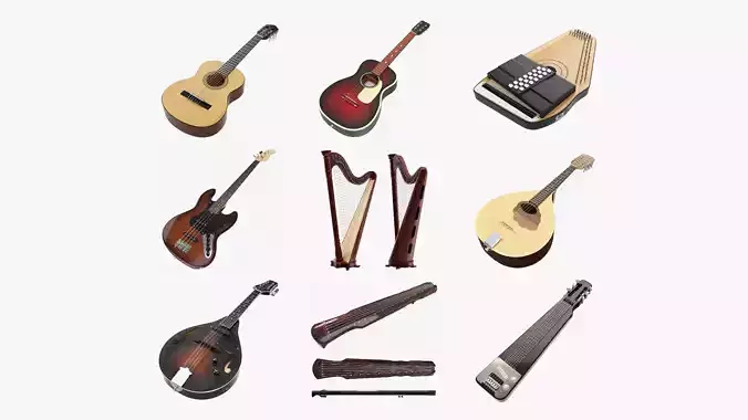 String musical instrument pack 02 3D Model Collection