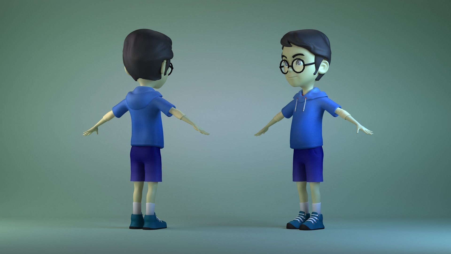 Animated characters schoolchildren little boys 3D model_1