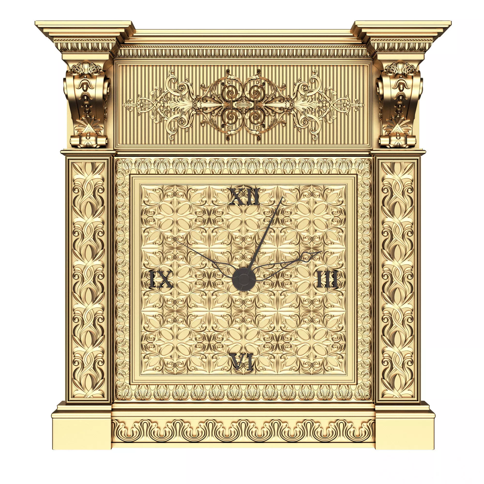 Classic Clock 02 Gold Low-poly 3D model