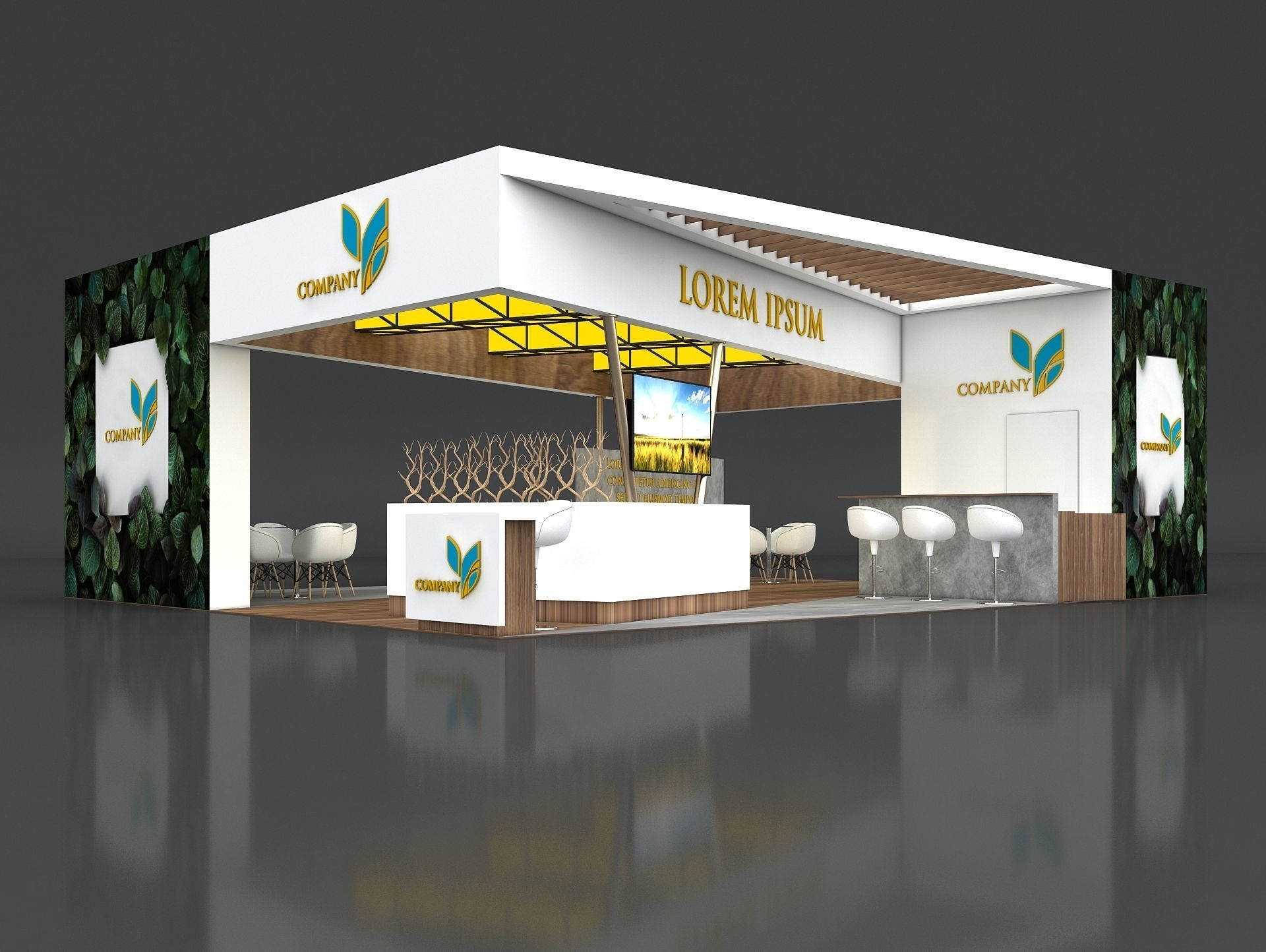 Exhibition Booth Stand Stall 8x10m Height 350 cm 4 Side Open 3D model_1