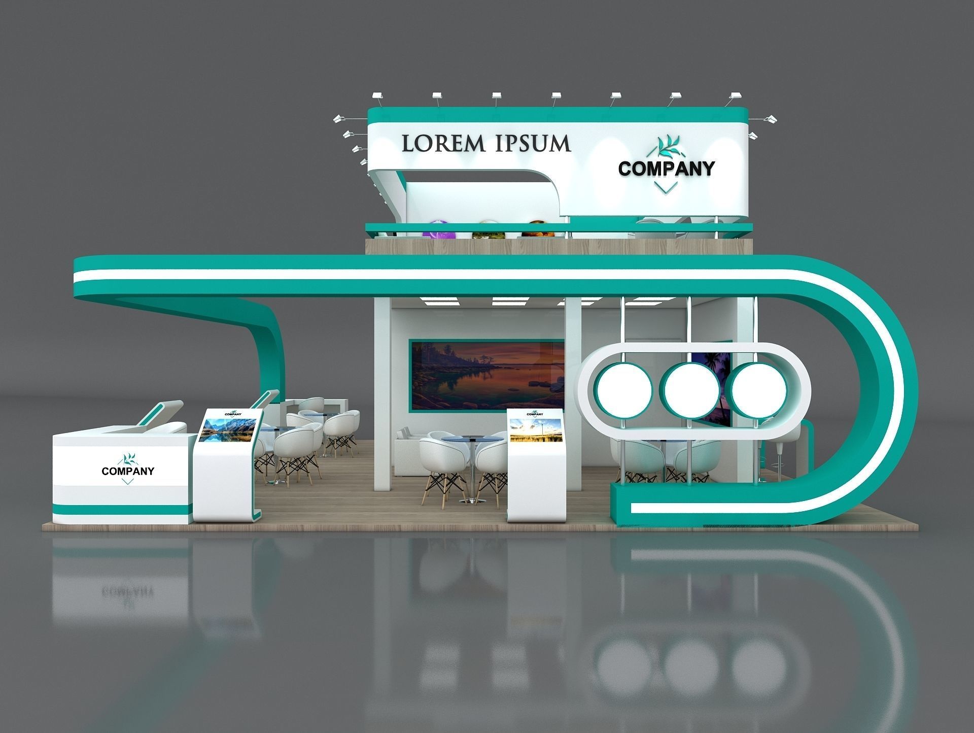Exhibition Stand Booth Stall 9x9m Height 500 cm 4 Side Open 3D model_5