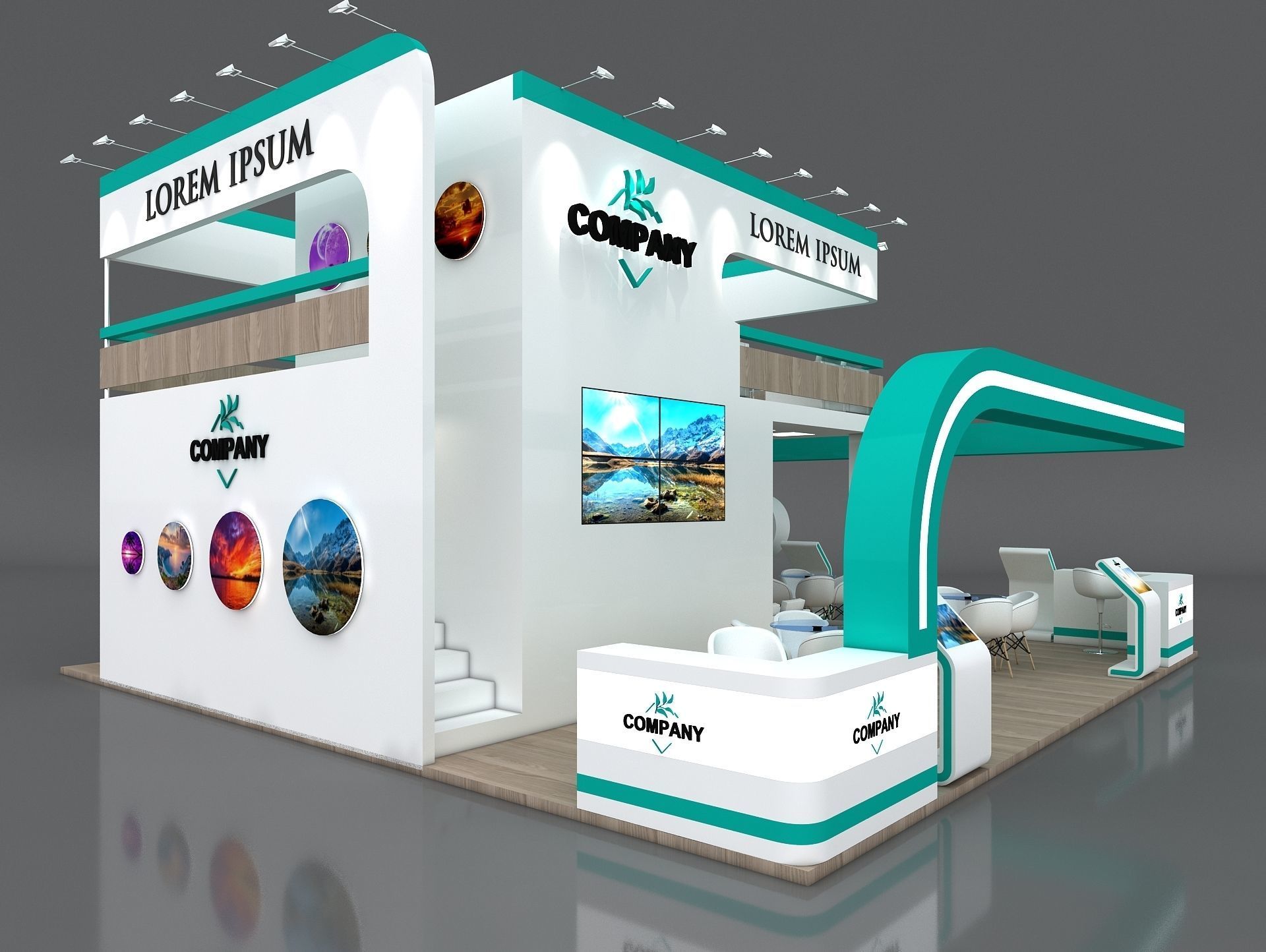 Exhibition Stand Booth Stall 9x9m Height 500 cm 4 Side Open 3D model_1